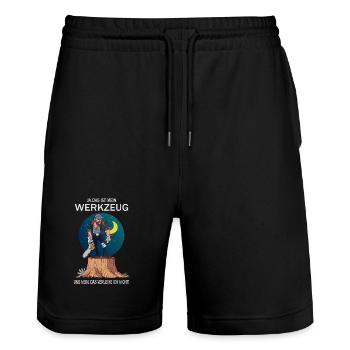 Holzfäller und sein Werkzeug - Stanley/Stella Unisex Bio Joggingshorts Trainer  - Schwarz - Vorne - Nik (191cm) & Marisol (170cm)