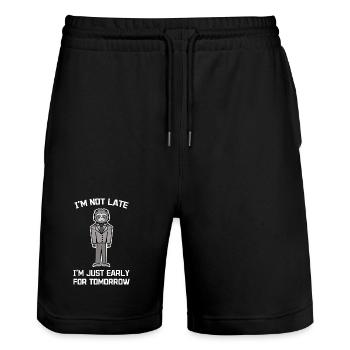 Déclaration d’animal humoristique Paresseux habitants de la jungle - Short de jogging bio TRAINER Stanley/Stella unisexe - noir - Devant - Nik (191cm) & Marisol (170cm)