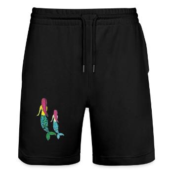 meerjungrau mutter tochter - Stanley/Stella Unisex Bio Joggingshorts Trainer  - Schwarz - Vorne - Nik (191cm) & Marisol (170cm)