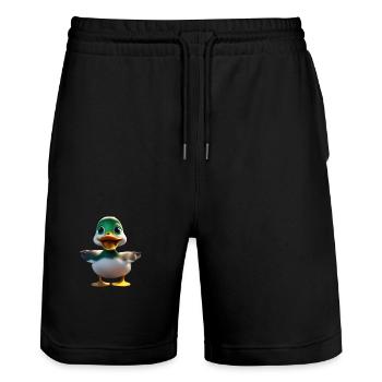 Green Head Duck Mascot - Stanley/Stella Trainer Unisex Organic Jogging Shorts - black - Front - Nik (191cm) & Marisol (170cm)