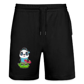 Panda Skater Skateboard Sport - Stanley/Stella Trainer Unisex Organic Jogging Shorts - black - Front - Nik (191cm) & Marisol (170cm)
