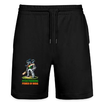India cricket elephant design - Stanley/Stella Trainer Unisex Organic Jogging Shorts - black - Front - Nik (191cm) & Marisol (170cm)