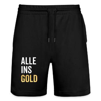 Alle ins Gold - Stanley/Stella Unisex Bio Joggingshorts Trainer  - Schwarz - Vorne - Nik (191cm) & Marisol (170cm)