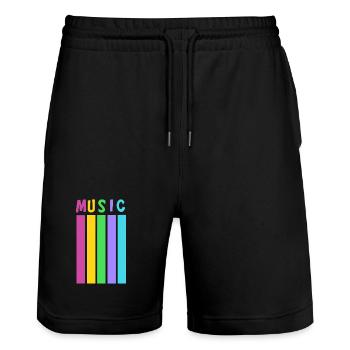 Lebendige Musiknoten auf farbigem Hintergrund - Stanley/Stella Unisex Bio Joggingshorts Trainer  - Schwarz - Vorne - Nik (191cm) & Marisol (170cm)