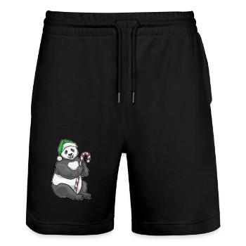 Panda Canne de Noël - Short de jogging bio TRAINER Stanley/Stella unisexe - noir - Devant - Nik (191cm) & Marisol (170cm)