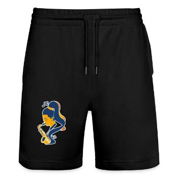Saxophone Player Comic Look - Stanley/Stella Trainer Unisex Organic Jogging Shorts - black - Front - Nik (191cm) & Marisol (170cm)