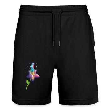 Regenbogenstern-Blüte - Stanley/Stella Unisex Bio Joggingshorts Trainer  - Schwarz - Vorne - Nik (191cm) & Marisol (170cm)