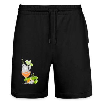 Cocktail Glass Drink with Orange & Mint - Stanley/Stella Trainer Unisex Organic Jogging Shorts - black - Front - Nik (191cm) & Marisol (170cm)