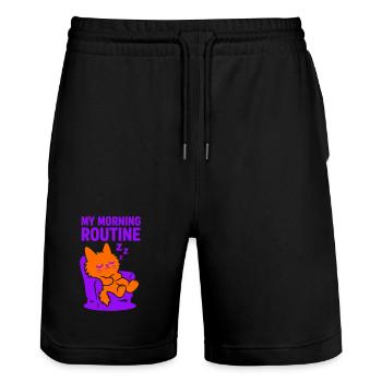 Morning Routine Cat #1 - Stanley/Stella Unisex Bio Joggingshorts Trainer  - Schwarz - Vorne - Nik (191cm) & Marisol (170cm)