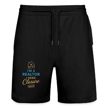 Ich bin ein Immobilienmakler und brauche einen Abs - Stanley/Stella Unisex Bio Joggingshorts Trainer  - Schwarz - Vorne - Nik (191cm) & Marisol (170cm)