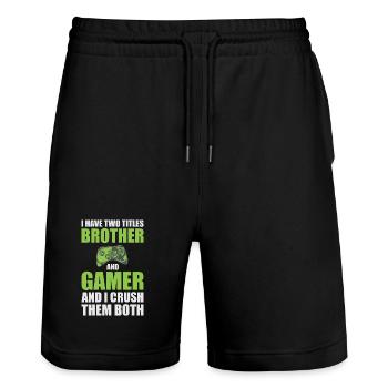 Brother Gamer Confidence Tee - Stanley/Stella Trainer Unisex Organic Jogging Shorts - black - Front - Nik (191cm) & Marisol (170cm)