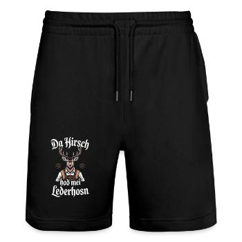 Lederhosen Bavière Costume traditionnel cerf drôle Tente de bière - Short de jogging bio TRAINER Stanley/Stella unisexe - noir - Devant - Nik (191cm) & Marisol (170cm)