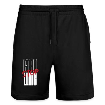 Stoppen Sie das Scrollen Typografie-Design - Stanley/Stella Unisex Bio Joggingshorts Trainer  - Schwarz - Vorne - Nik (191cm) & Marisol (170cm)