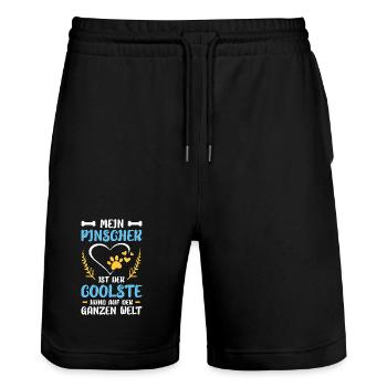 Mejn Pinscher: Bester Hund der Welt - Stanley/Stella Unisex Bio Joggingshorts Trainer  - Schwarz - Vorne - Nik (191cm) & Marisol (170cm)