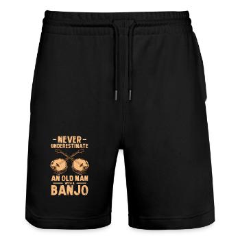 Old man Country Bluegrass Banjo Player - Stanley/Stella Trainer Unisex Organic Jogging Shorts - black - Front - Nik (191cm) & Marisol (170cm)