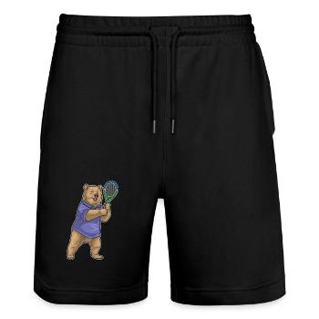 Bear Tennis Tennis Racket Sport - Stanley/Stella Trainer Unisex Organic Jogging Shorts - black - Front - Nik (191cm) & Marisol (170cm)