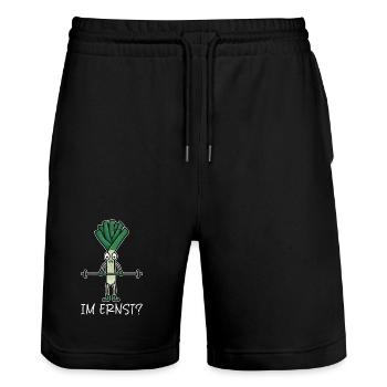 Weightlifters SERIOUSLY??? Gym Fun - Stanley/Stella Trainer Unisex Organic Jogging Shorts - black - Front - Nik (191cm) & Marisol (170cm)
