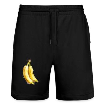 Banane Aquarell - Stanley/Stella Unisex Bio Joggingshorts Trainer  - Schwarz - Vorne - Nik (191cm) & Marisol (170cm)