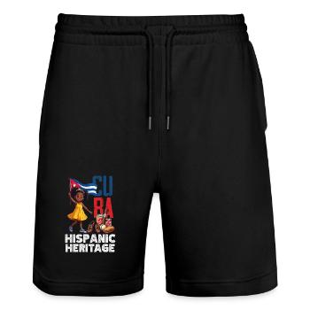 Kuba Stolz & Heimat - Cuba Flagge Design - Stanley/Stella Unisex Bio Joggingshorts Trainer  - Schwarz - Vorne - Nik (191cm) & Marisol (170cm)