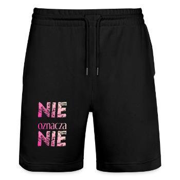 Nein heißt nein polnisch Feminismus Geschenkidee - Stanley/Stella Unisex Bio Joggingshorts Trainer  - Schwarz - Vorne - Nik (191cm) & Marisol (170cm)