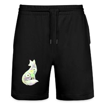Fuchs Silhouette Aquarell Blumen - Stanley/Stella Unisex Bio Joggingshorts Trainer  - Schwarz - Vorne - Nik (191cm) & Marisol (170cm)