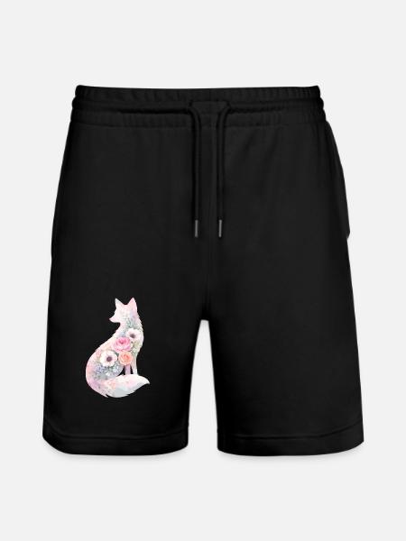 Fuchs Silhouette Aquarell Blumen - Stanley/Stella Unisex Bio Joggingshorts Trainer  - Schwarz