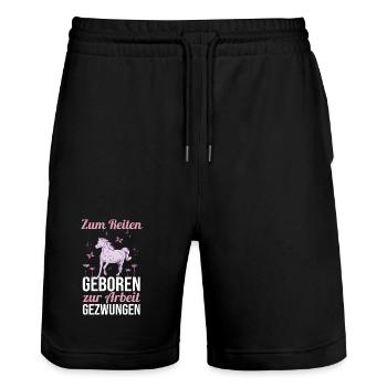 Reiten Pferdeliebhaber Reiterhof Pferde - Stanley/Stella Unisex Bio Joggingshorts Trainer  - Schwarz - Vorne - Nik (191cm) & Marisol (170cm)