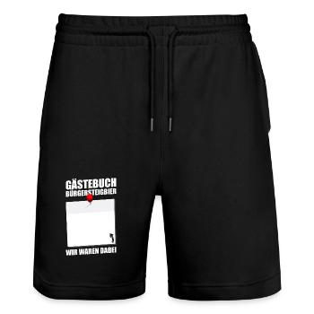 Gästebuch Bürgersteigbier Ortskontrollfahrt OKF - Stanley/Stella Unisex Bio Joggingshorts Trainer  - Schwarz - Vorne - Nik (191cm) & Marisol (170cm)