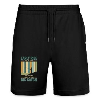 Fishing Hobby Angler Retro - Stanley/Stella Trainer Unisex Organic Jogging Shorts - black - Front - Nik (191cm) & Marisol (170cm)