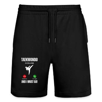 Taekwondo ruft und ich muss gehen - Stanley/Stella Unisex Bio Joggingshorts Trainer  - Schwarz - Vorne - Nik (191cm) & Marisol (170cm)