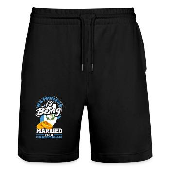 Guatemala Flag T-Shirt Pride & Home Chapín - Stanley/Stella Trainer Unisex Organic Jogging Shorts - black - Front - Nik (191cm) & Marisol (170cm)