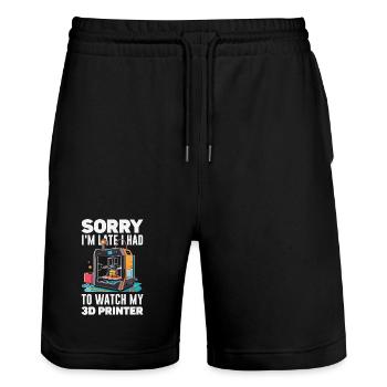 Entschuldigung Ich Bin Spät 3D Drucker Lustig - Stanley/Stella Unisex Bio Joggingshorts Trainer  - Schwarz - Vorne - Nik (191cm) & Marisol (170cm)