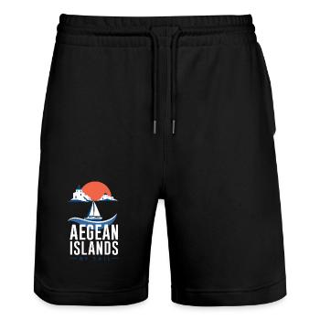 Sailing Gifts for Men, Aegean Islands By Sail - Stanley/Stella Trainer Unisex Organic Jogging Shorts - black - Front - Nik (191cm) & Marisol (170cm)