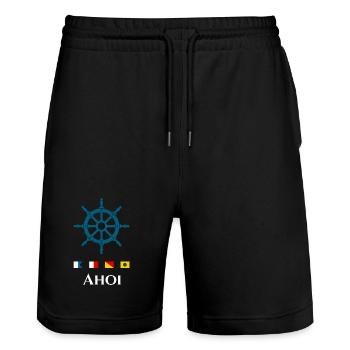 Ahoi Segeln Maritimes Steuerrad Motiv - Stanley/Stella Unisex Bio Joggingshorts Trainer  - Schwarz - Vorne - Nik (191cm) & Marisol (170cm)