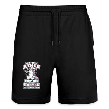 Und Jetzt Atmen Alle Mal Tief Ein Einhorn - Stanley/Stella Unisex Bio Joggingshorts Trainer  - Schwarz - Vorne - Nik (191cm) & Marisol (170cm)