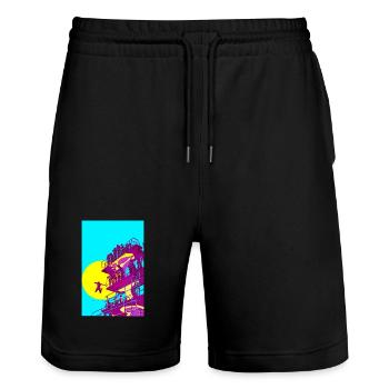 Pop Art Sprungturm Neon - Stanley/Stella Unisex Bio Joggingshorts Trainer  - Schwarz - Vorne - Nik (191cm) & Marisol (170cm)