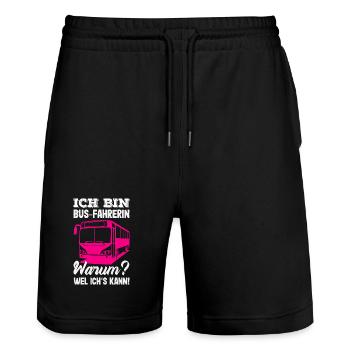 Busfahrerin Warum Weil Ichs Kann - Stanley/Stella Unisex Bio Joggingshorts Trainer  - Schwarz - Vorne - Nik (191cm) & Marisol (170cm)