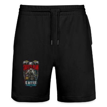 Industrial climbers - Stanley/Stella Trainer Unisex Organic Jogging Shorts - black - Front - Nik (191cm) & Marisol (170cm)