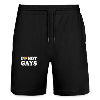 I love hot gays - Short de jogging bio TRAINER Stanley/Stella unisexe - noir - Devant - Nik (191cm) & Marisol (170cm)