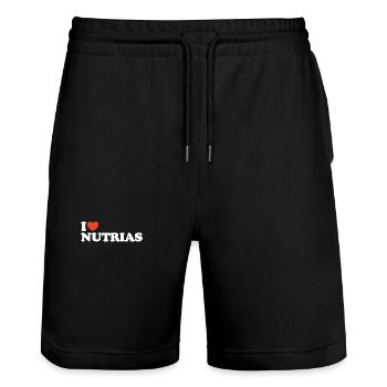 I love Nutrias Heart Shirt - Stanley/Stella Trainer Unisex Organic Jogging Shorts - black - Front - Nik (191cm) & Marisol (170cm)
