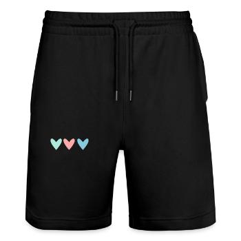 SCHÖNEN MUTTERTAG. MAMA. MUTTERTAG. HERZ - Stanley/Stella Unisex Bio Joggingshorts Trainer  - Schwarz - Vorne - Nik (191cm) & Marisol (170cm)