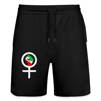 Symbole féministe + drapeau iranien - Short de jogging bio TRAINER Stanley/Stella unisexe - noir - Devant - Nik (191cm) & Marisol (170cm)