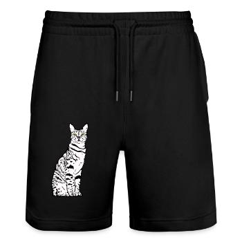 Cat White White Cats Kitten cute - Stanley/Stella Trainer Unisex Organic Jogging Shorts - black - Front - Nik (191cm) & Marisol (170cm)