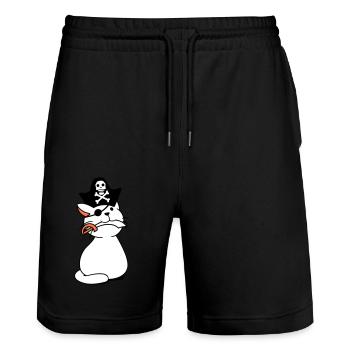 Cute Pirate Cat Buccaneer Eye Patch Hat Saber - Stanley/Stella Trainer Unisex Organic Jogging Shorts - black - Front - Nik (191cm) & Marisol (170cm)