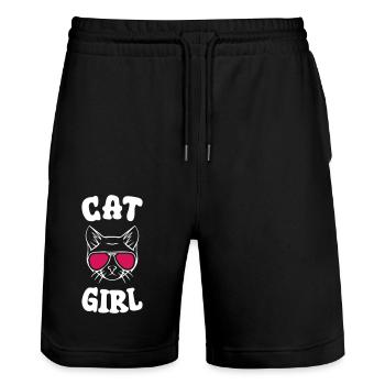 Cat Girl - Stanley/Stella Trainer Unisex Organic Jogging Shorts - black - Front - Nik (191cm) & Marisol (170cm)