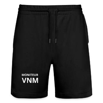 Logo Moniteur VNM Floqué Blanc, 1Face - Short de jogging bio TRAINER Stanley/Stella unisexe - noir - Devant - Nik (191cm) & Marisol (170cm)