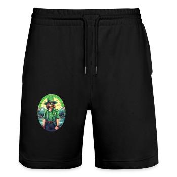 St. Patrick's Day Shamrock Leprechaun - Stanley/Stella Trainer Unisex Organic Jogging Shorts - black - Front - Nik (191cm) & Marisol (170cm)