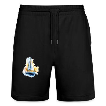 Segelboot Motiv im Aquarell Design - Stanley/Stella Unisex Bio Joggingshorts Trainer  - Schwarz - Vorne - Nik (191cm) & Marisol (170cm)