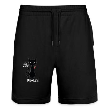 Ich mag Katzen! Lustiges Kitty Shirt Design - Stanley/Stella Unisex Bio Joggingshorts Trainer  - Schwarz - Vorne - Nik (191cm) & Marisol (170cm)