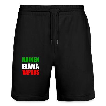 LIBERTÉ DE VIE DE LA FEMME - Short de jogging bio TRAINER Stanley/Stella unisexe - noir - Devant - Nik (191cm) & Marisol (170cm)